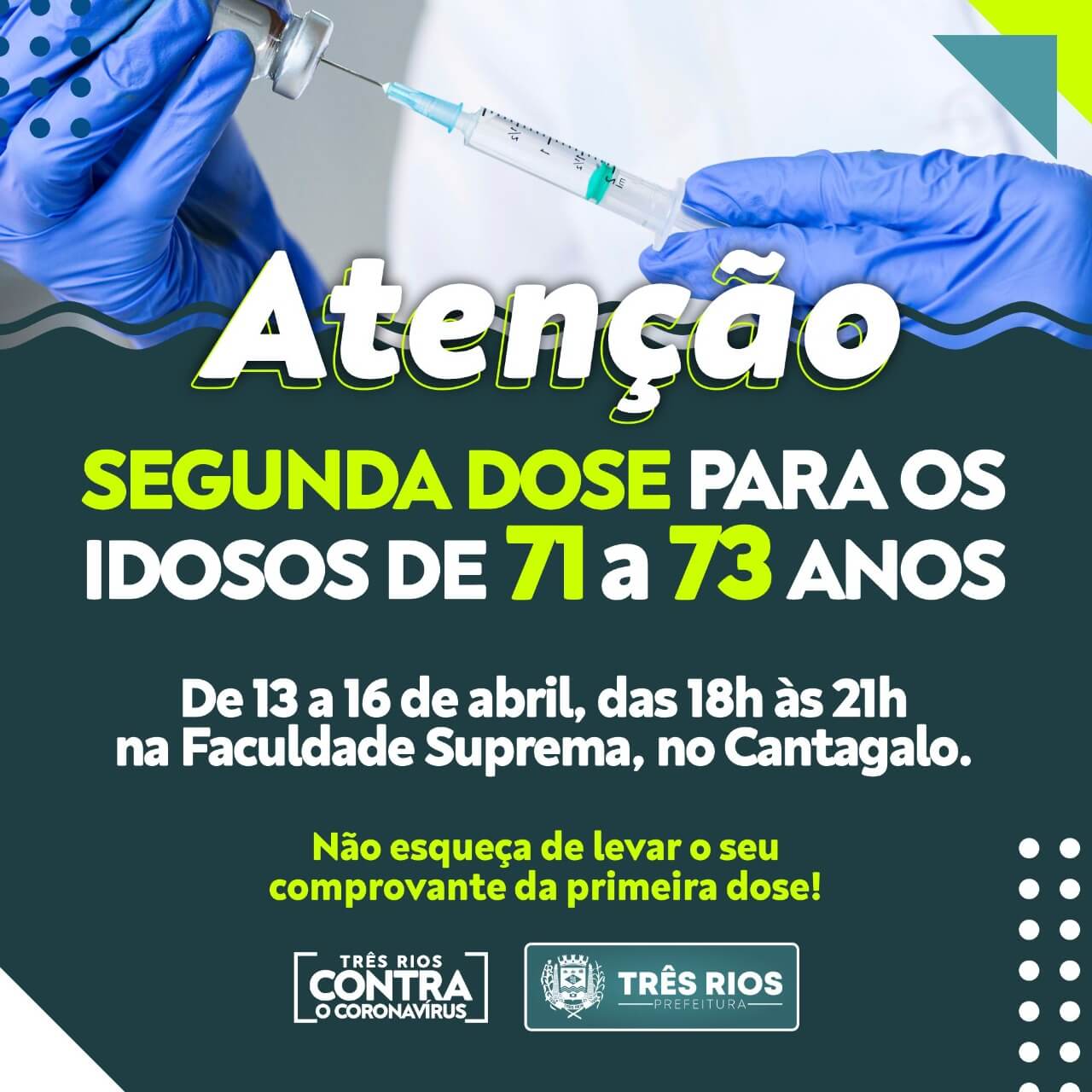 Prefeitura aplica a segunda dose em idosos de 71 a 73 anos; campanha Vacinação Solidária continua