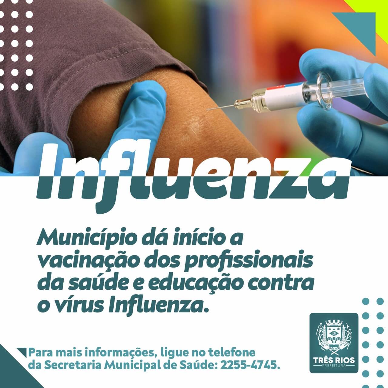 Município dá início à vacinação dos profissionais da saúde e educação contra o vírus Influenza