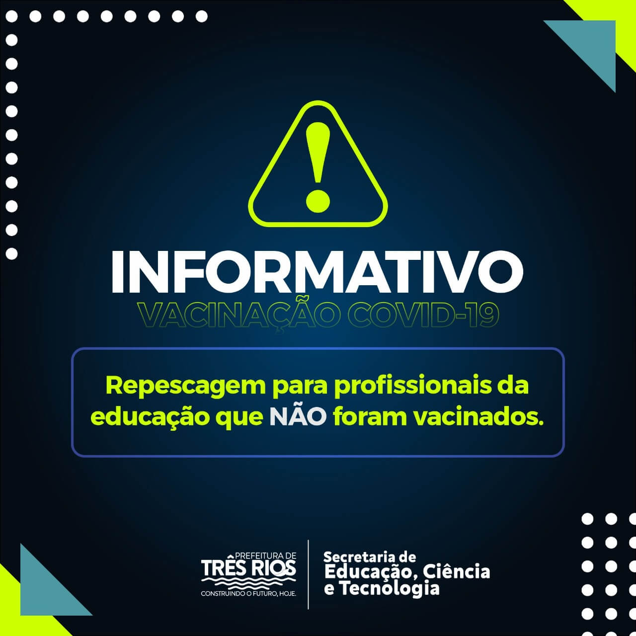 Três Rios realiza repescagem para profissionais da educação que não foram vacinados nas escolas