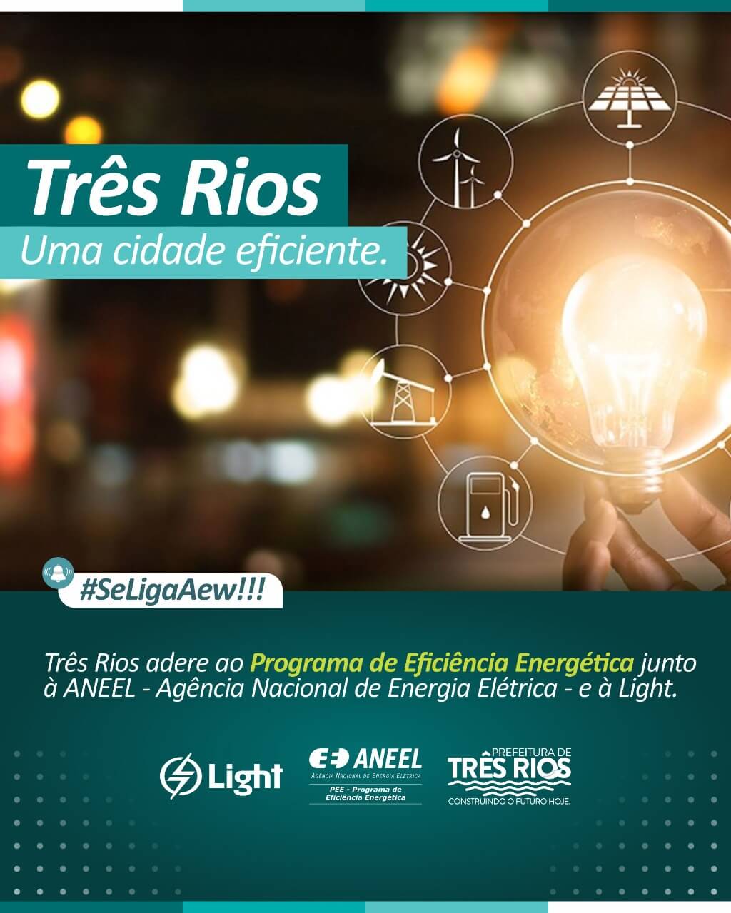 Três Rios recebe Programa Eficiência Energética; atividade irá reduzir custo da iluminação pública em 40%