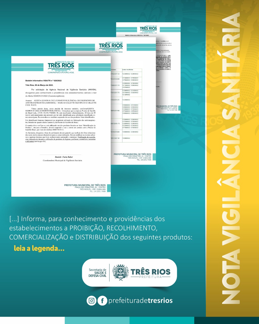 NOTA DA VIGILÂNCIA SANITÁRIA - RECOLHIMENTO, PROIBIÇÃO E DISTRIBUIÇÃO DE PRODUTOS