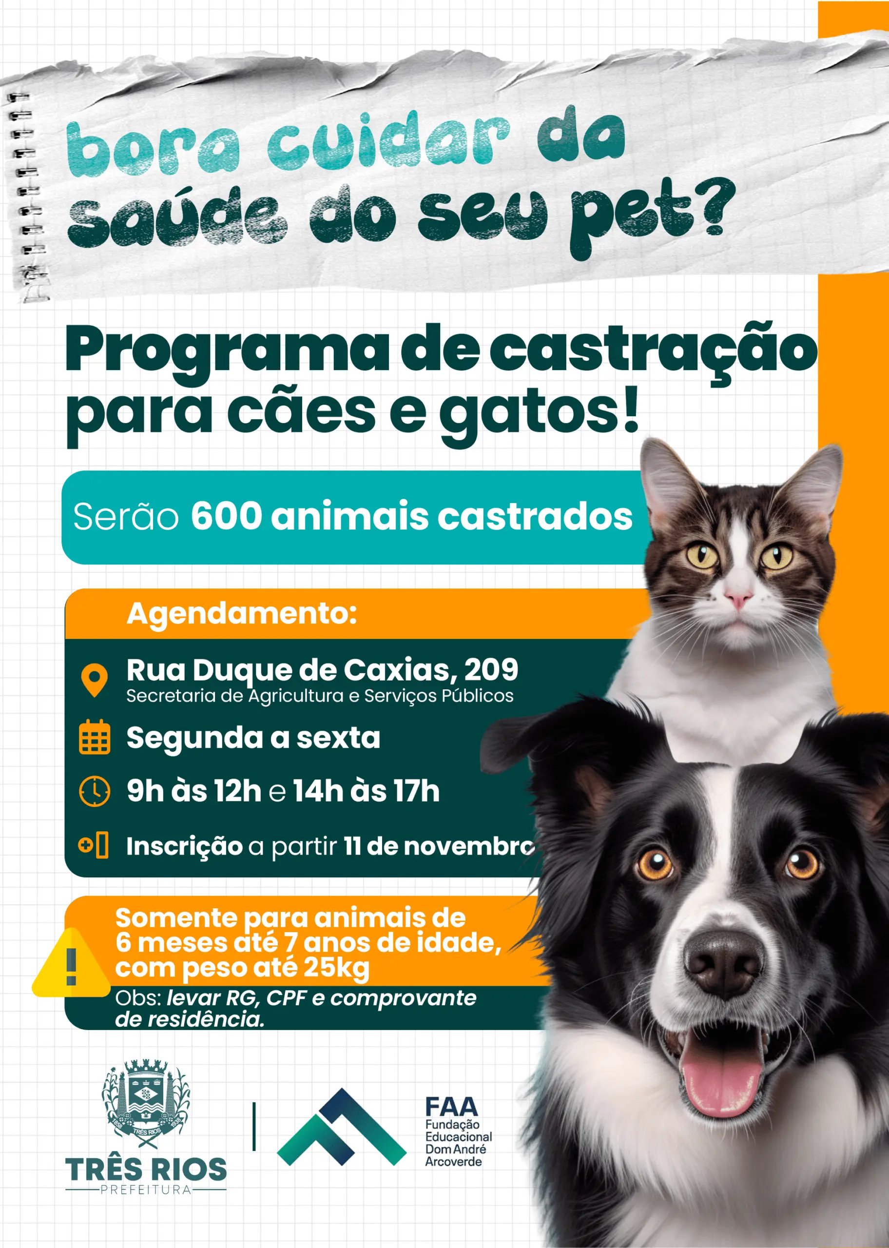Prefeitura de Três Rios inscreve para Programa de Castração de Cães e Gatos