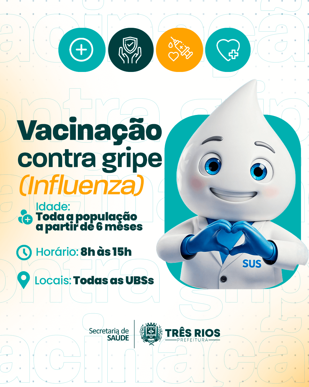 Três Rios amplia vacinação contra a gripe para toda a população a partir dos 6 meses de idade