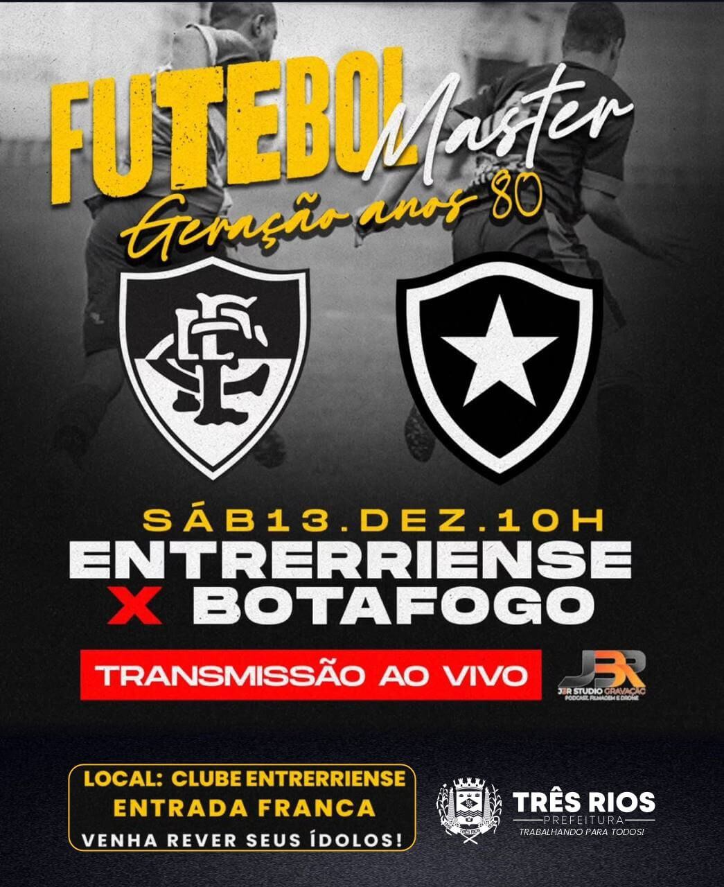 Três Rios sedia partida de Futebol Master entre atletas do Botafogo e do Entrerriense da década de 80