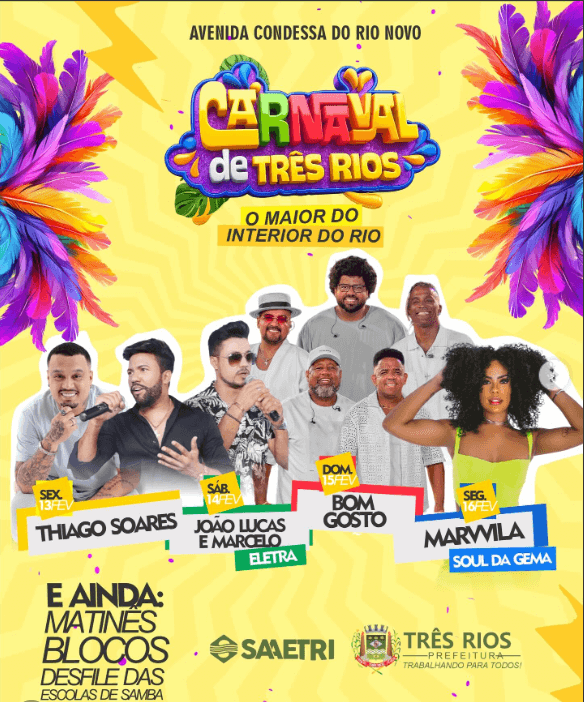 Carnaval 2026: Três Rios celebra a folia com shows, blocos e desfile das Escolas de Samba