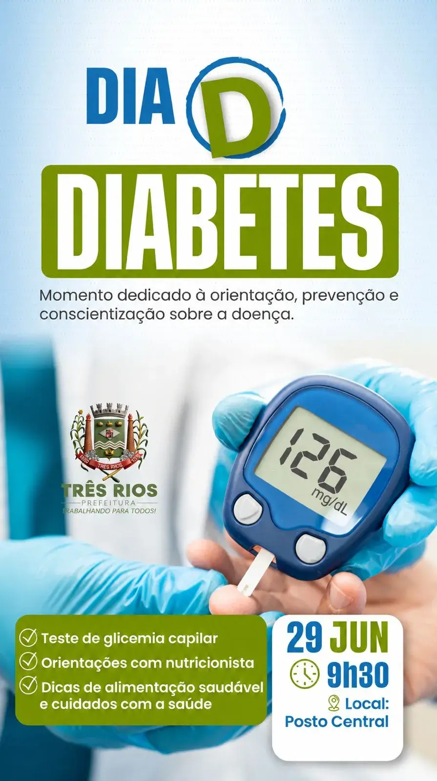 Prefeitura de Três Rios promove Dia D do Diabetes com ações de prevenção e orientação à população