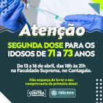 Prefeitura aplica a segunda dose em idosos de 71 a 73 anos; campanha Vacinação Solidária continua