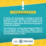 Centro de Orientação e Testagem Covid-19 passará por reformas e exames serão feitos no Posto de Saúde Central neste final de semana 