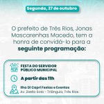 Prefeitura de Três Rios convida servidores para a Festa do Servidor Público Municipal